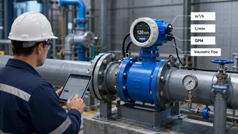 Volumetric flow units such as m³/h, L/min and GPM used for water flow measurement Volumetric flow units such as m³/h, L/min and GPM used for water flow measurement