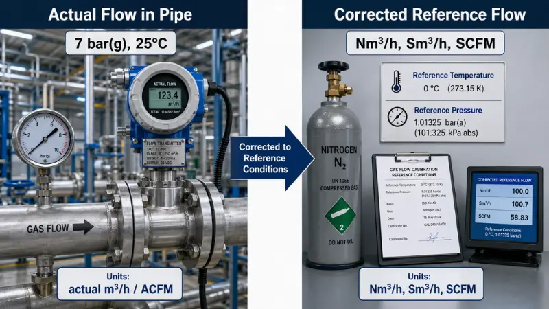 Actual gas flow compared with standard and normal gas flow units such as Nm³/h, Sm³/h and SCFM Actual gas flow compared with standard and normal gas flow units such as Nm³/h, Sm³/h and SCFM